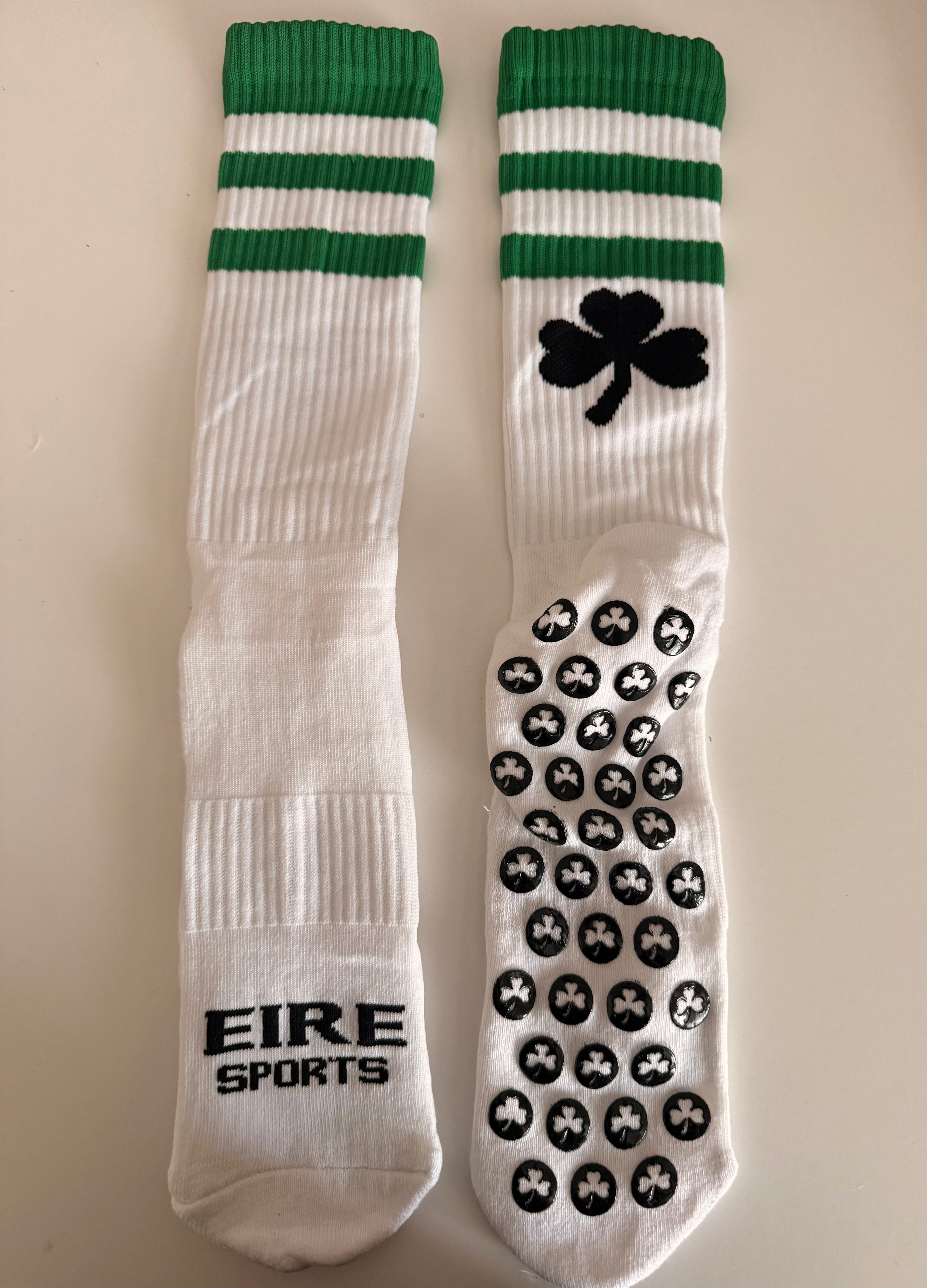 Green & White Striped Eire Grip Socks